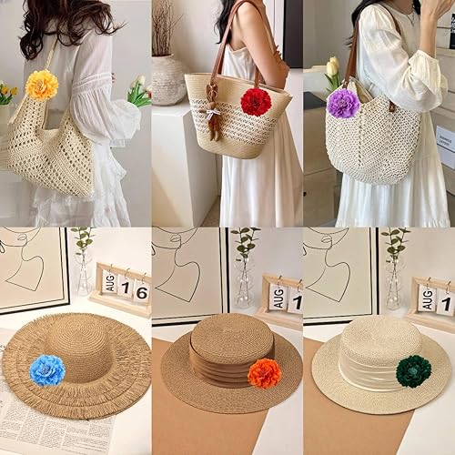 Miniatura 4 de Pinza para el pelo de flor de peonía bohemia, material azul bebé, clip de pelo doble y broche en la parte posterior, estilo bohemio, adecuado para