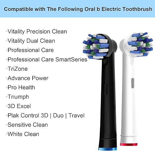 Miniatura 7 de 8 cabezales de repuesto Cross Clean compatibles con cepillo de dientes eléctrico Braun Oral B, 4 piezas blancas y 4 negras.