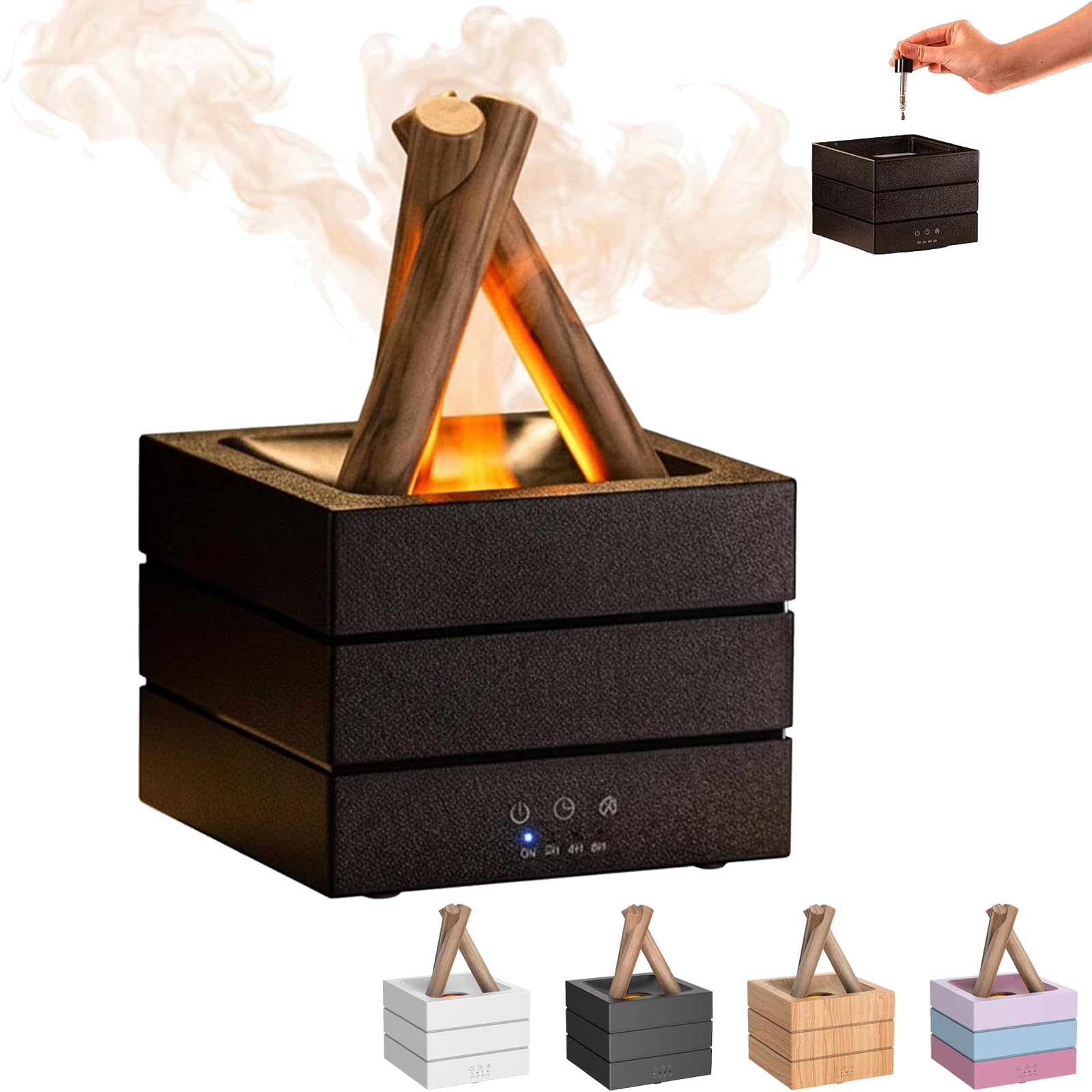 Diffuseur d'huiles essentielles flamme 280ml noir avec télécommande et LED