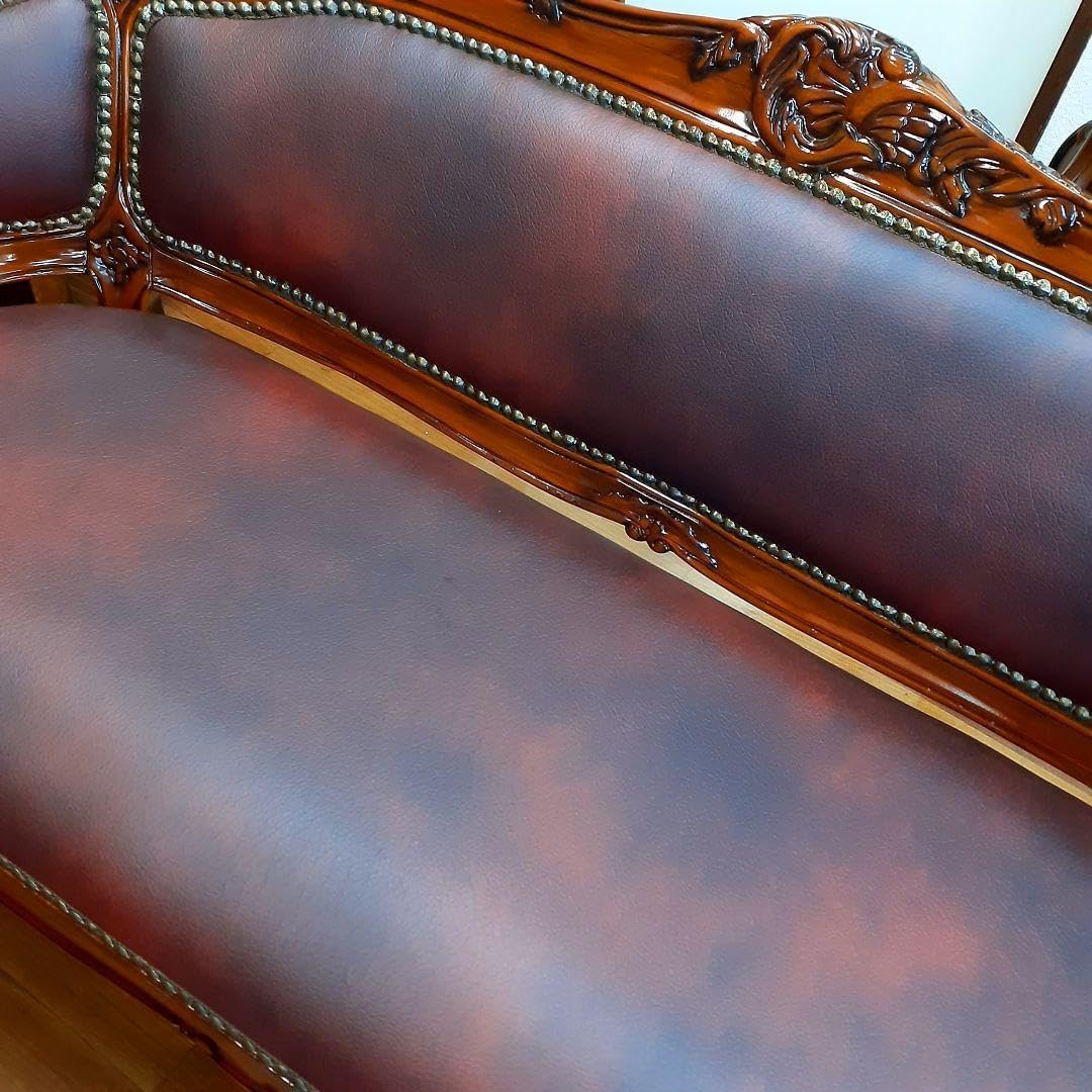 最高峰木材 マホガニー仕様 『ワインレッド 革張りダブルソファー