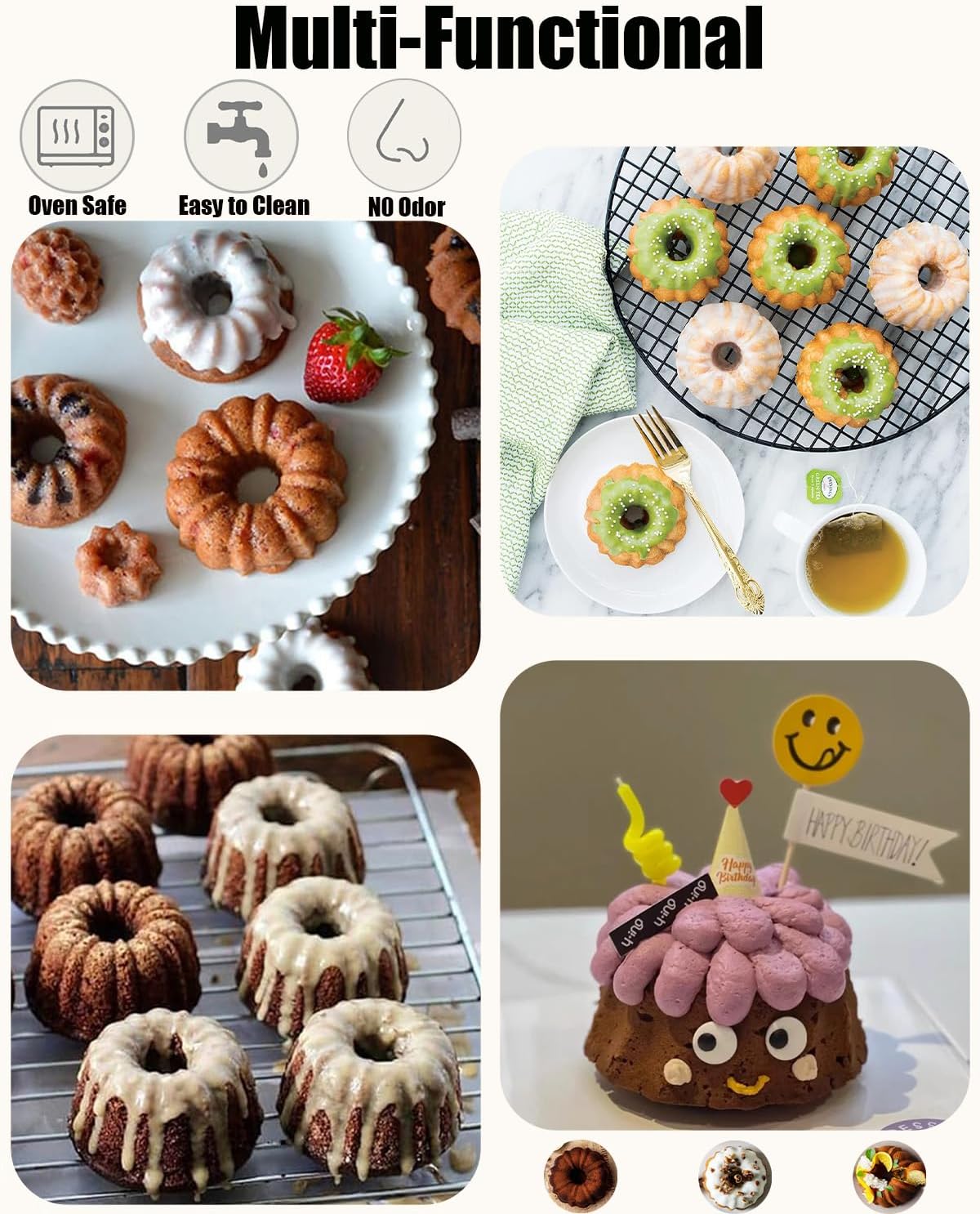 Jello Molds, 3pcs Silicone Fluted Tube Cake Pans, 6-Cavity Non Stick Silicone Baking Molds for Cupcake, Donuts, Muffin, Cornbread, Brownie, Jellies (Confetti)