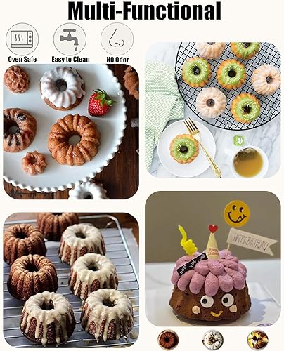 Miniatura 6 de Moldes de gelatina, 3 moldes de silicona estriados para pasteles, moldes de silicona antiadherentes de 6 cavidades para cupcakes, donas, magdalenas,