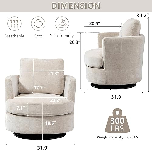 Miniatura 9 de ODUWA Silla giratoria de barril de 31.9 pulgadas de ancho, modernas sillas redondas con brazos decorativos, tapizada de sherpa, cómoda, giratoria de
