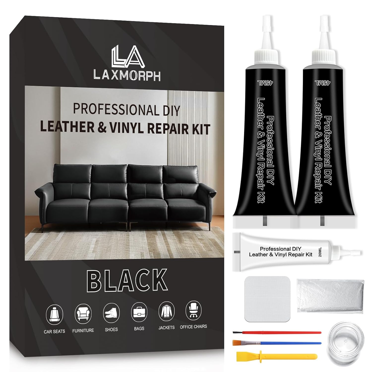 Black Leather Repair Kit for Furniture Leather Vinyl Repair Kit for Car Interior Couch Jacket and Purse -