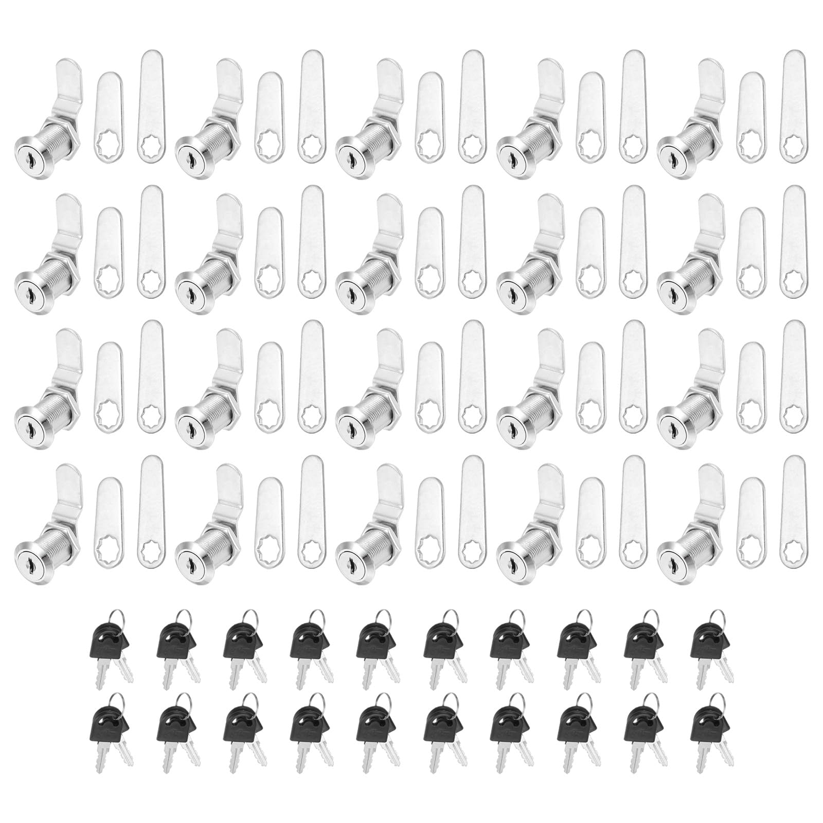 PATIKIL Lot de 20 serrures de meuble à came de 1/8 pouce à clé identique, cylindre de serrure de remplacement pour boîte à outils, pour tiroir de VR, boîte aux lettres, couleur argent