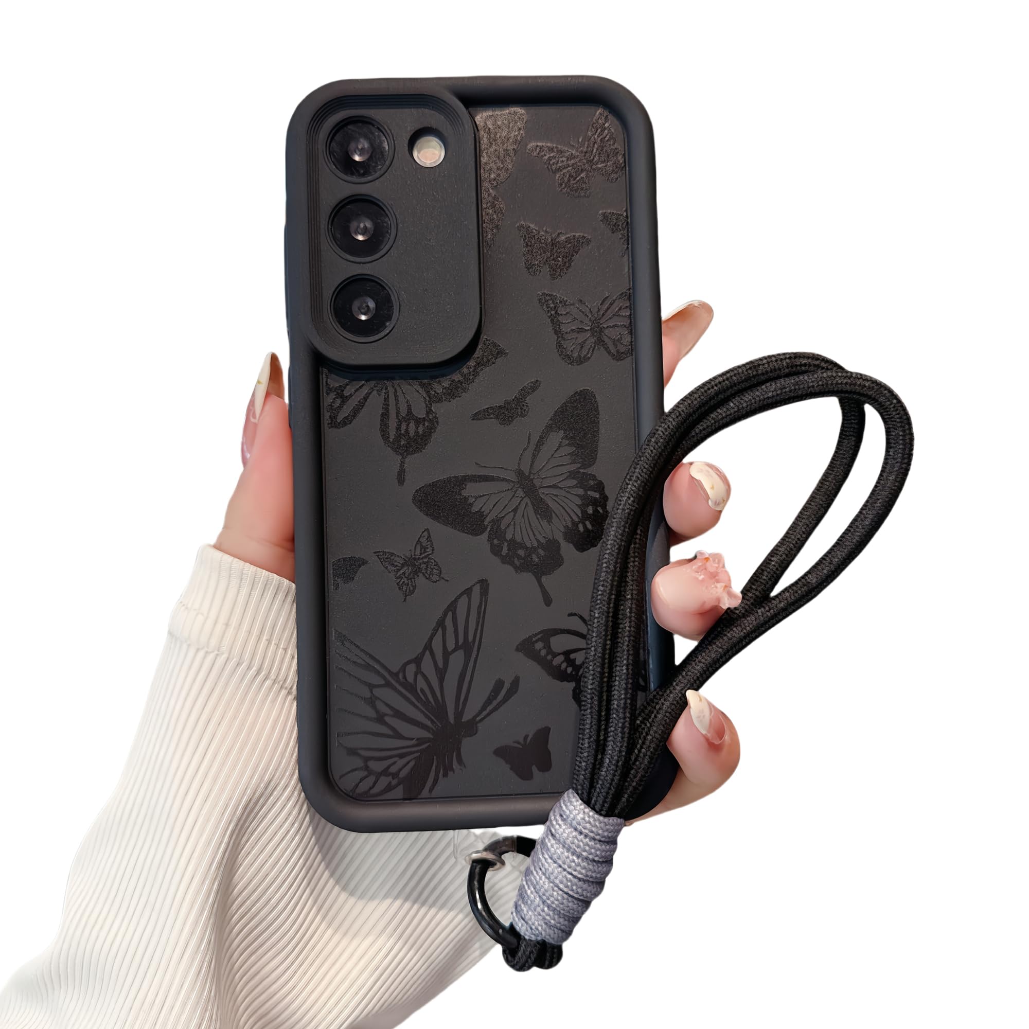 Aesthetic Butterfly Phone Case Compatible with Samsung Galaxy A16, with Adjustable Anti-Drop Wrist Strap - Full-Body Shockproof Protection, Raised