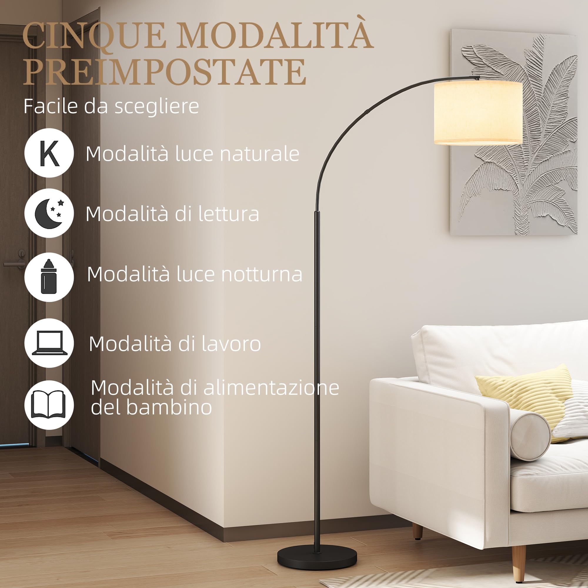 HOMCOM Lampada da Terra a LED Dimmerabile con Telecomando, Piantana Lampada con Luce Regolabile su 11 Colori di Temperatura e 11 Luminosità, Timer 60 Minuti, Paralume Girevole e Inclinabile, Nero