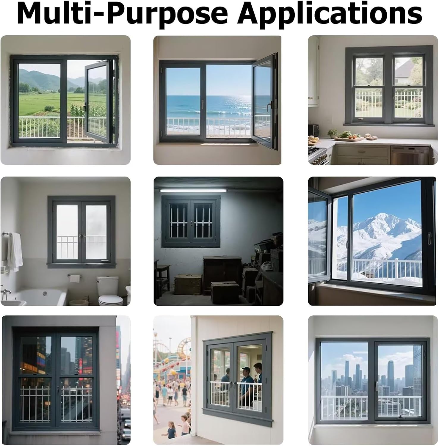 Black，44x22in Basement Replacement Window Horizontal Sliding Window, White Vinyl Bathroom Slider Window, 112x56cm，with Removable Screen Tempered Glass