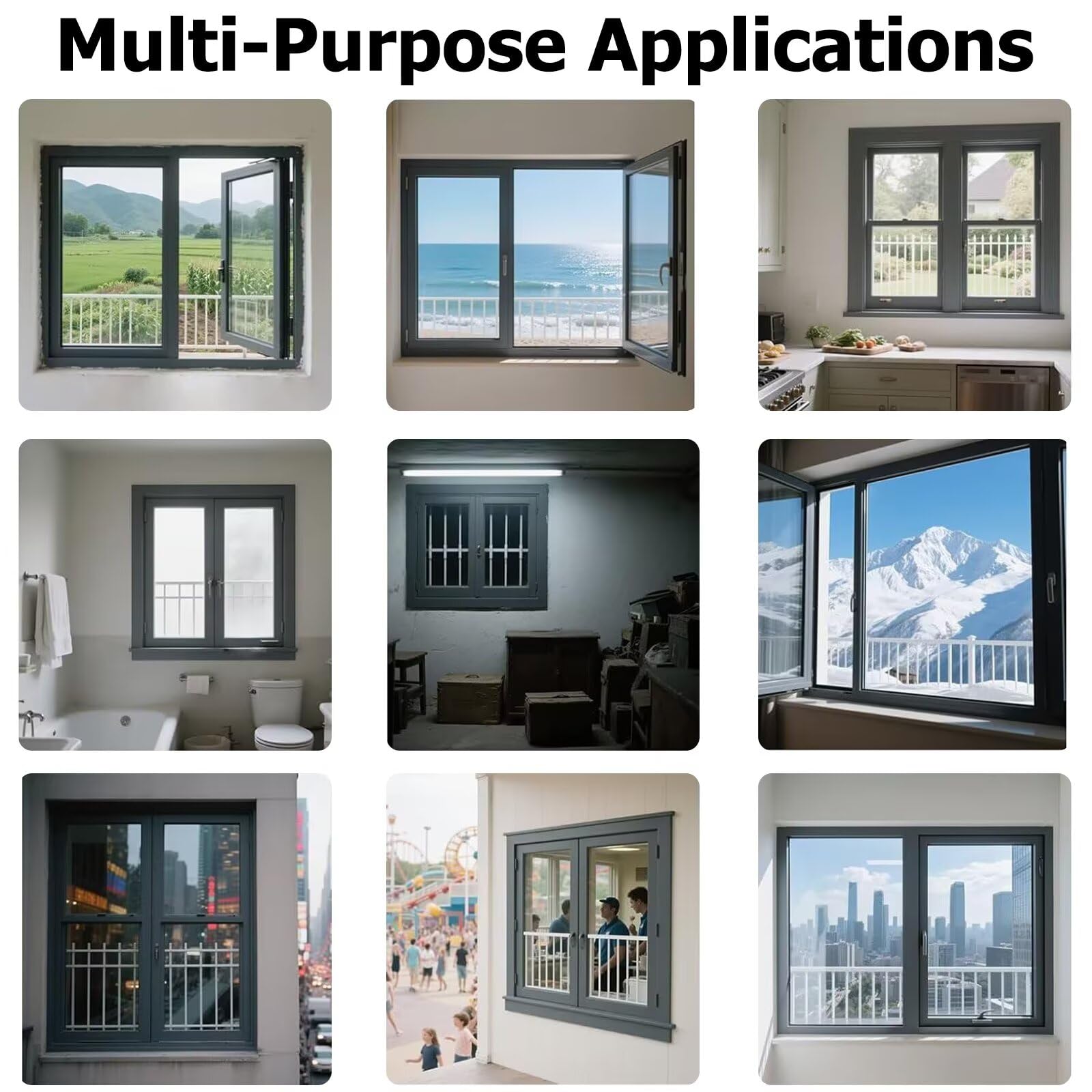 Repuesto de ventana de vidrio templado de aluminio gris oscuro de 43 x 39 pulgadas para el hogar, sótano, ducha, casa de mascotas, escaleras, elegante, eficiente energéticamente y fácil de instalar
