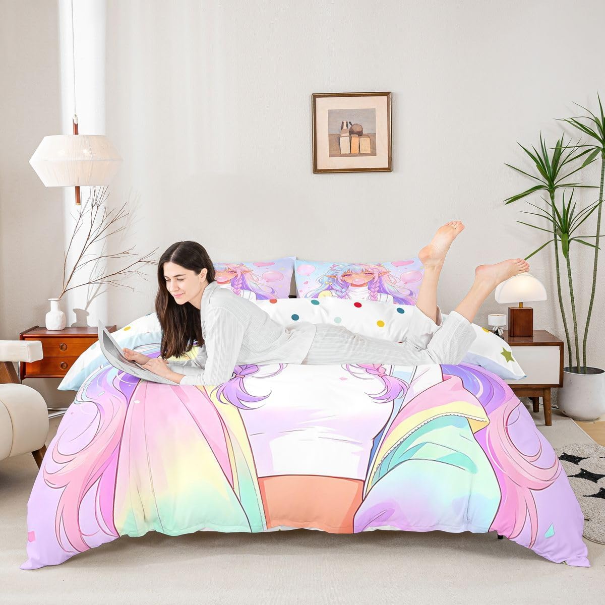 Feelyou Anime Girl Duvet Cover King Size Japanese Girl Comforter Cover for Boys Girls Japanese Anime Bedding Set 3Pcs Elf Room Decor No Comforter Breathable Soft Lightweight Microfiber image 3