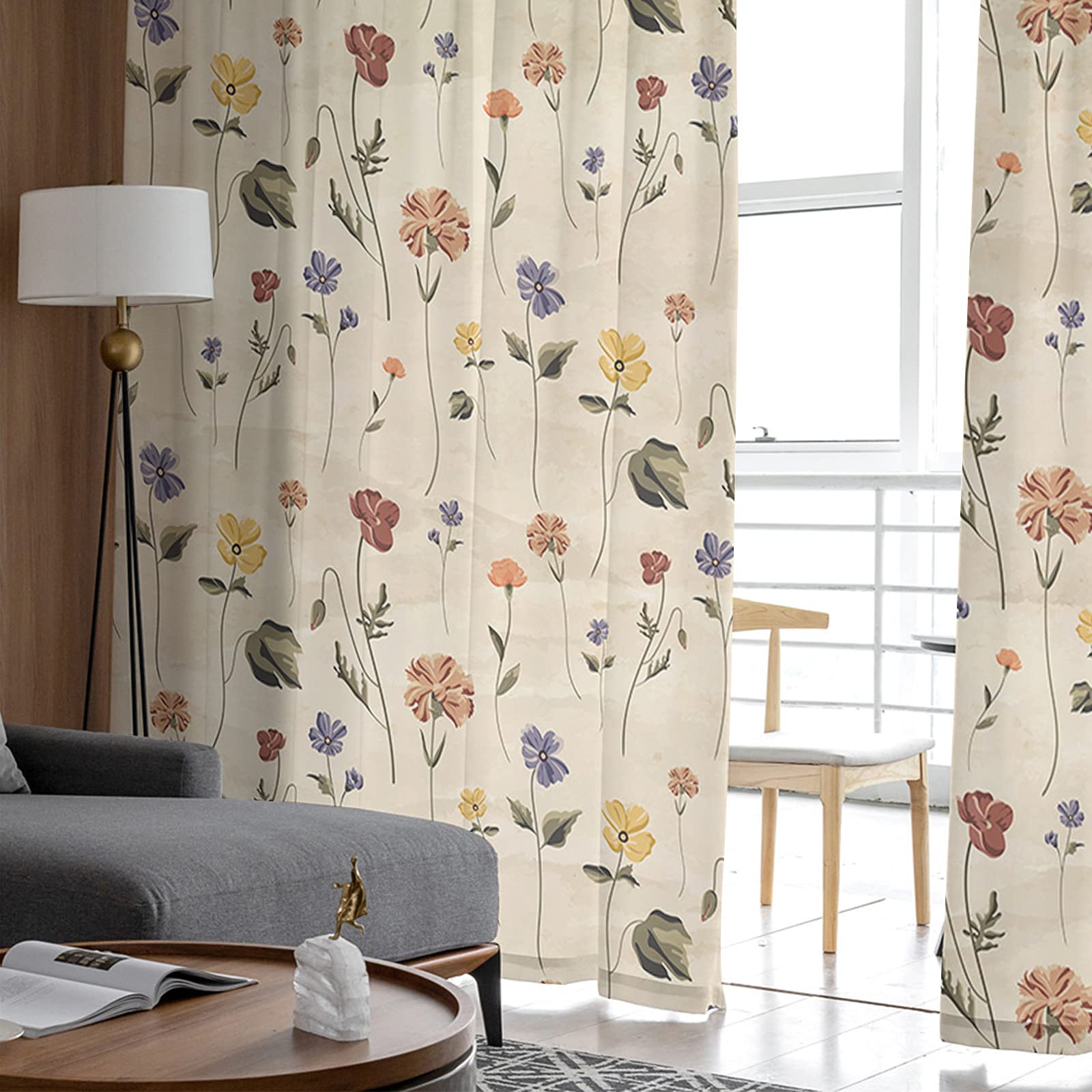 Amazon｜セミシアーカーテン 長さ72インチ レトロ 小さな花柄 窓用装飾