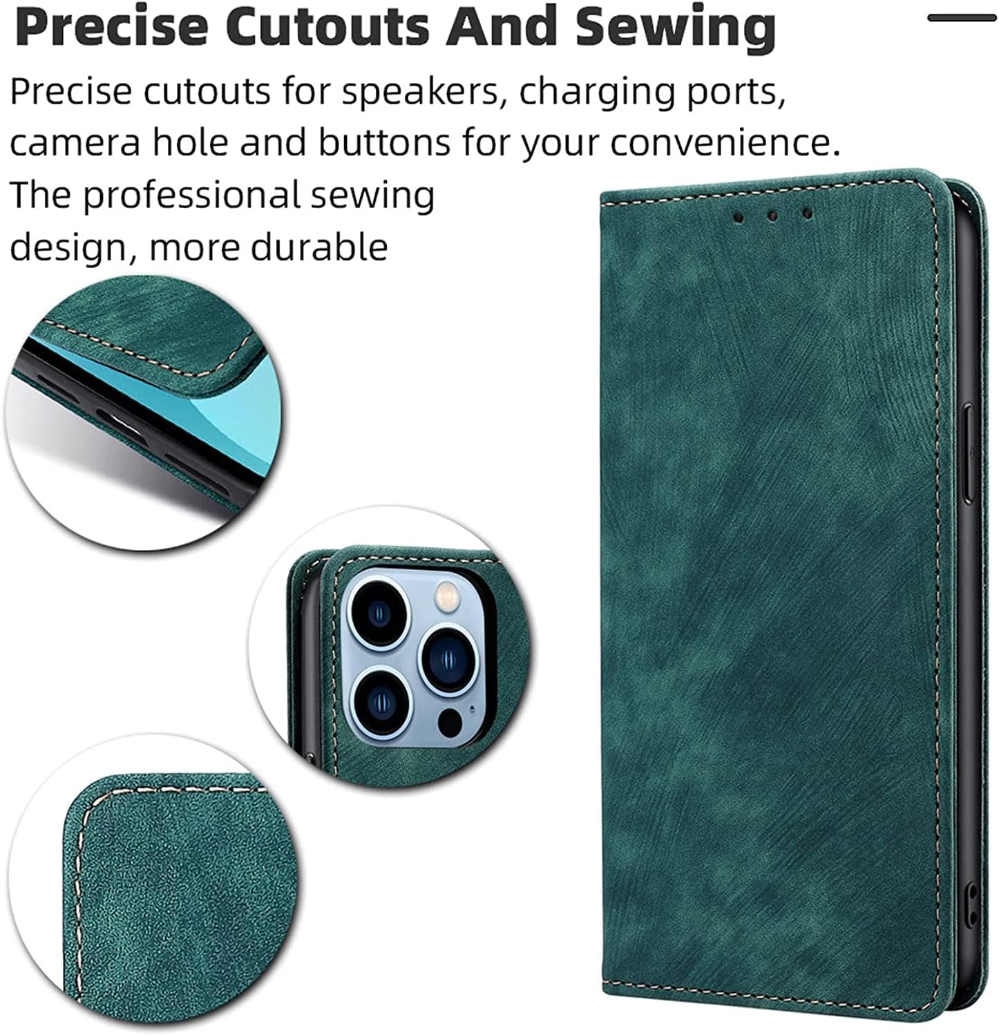 Leather Case for iPhone 14/14 Plus/14 Pro/14 Pro Max, Premium Flip Wallet Cell Phone Cover with Card Holder Kickstand Magnetic Clasp Shockproof TPU Shell (Color : Green, Size : 14)