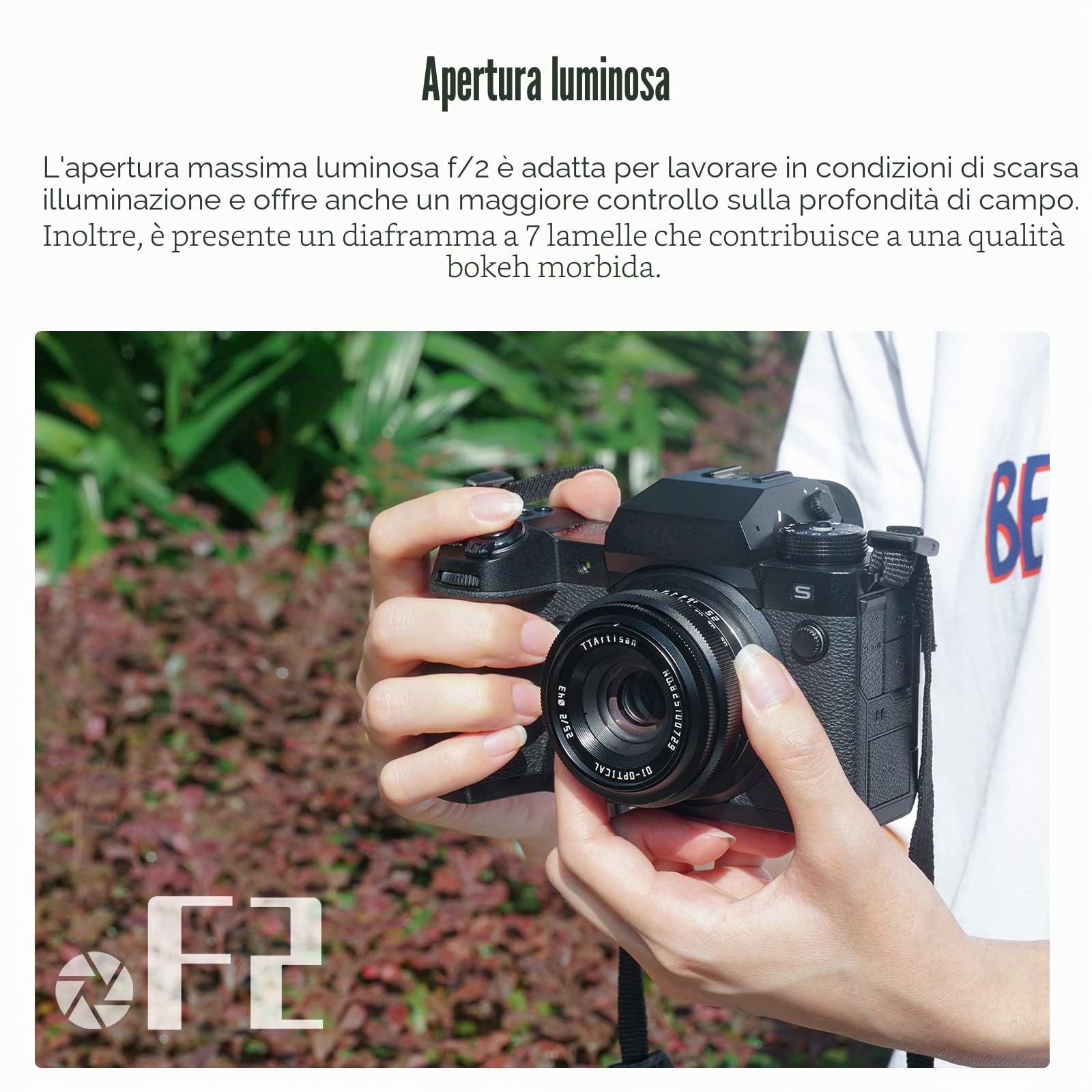 TTartisan 25mm F2 obiettivo grandangolare manuale, compatibile con MFT M4/3-Mount Mirrorless epm1 emp2 E-PL1 E-PL2 E-PL3 E-PL5 E-PL6 G2 G3 G5 G6 G7 G9 GH1 GH2 GH3 GH4 GH5 GH5S