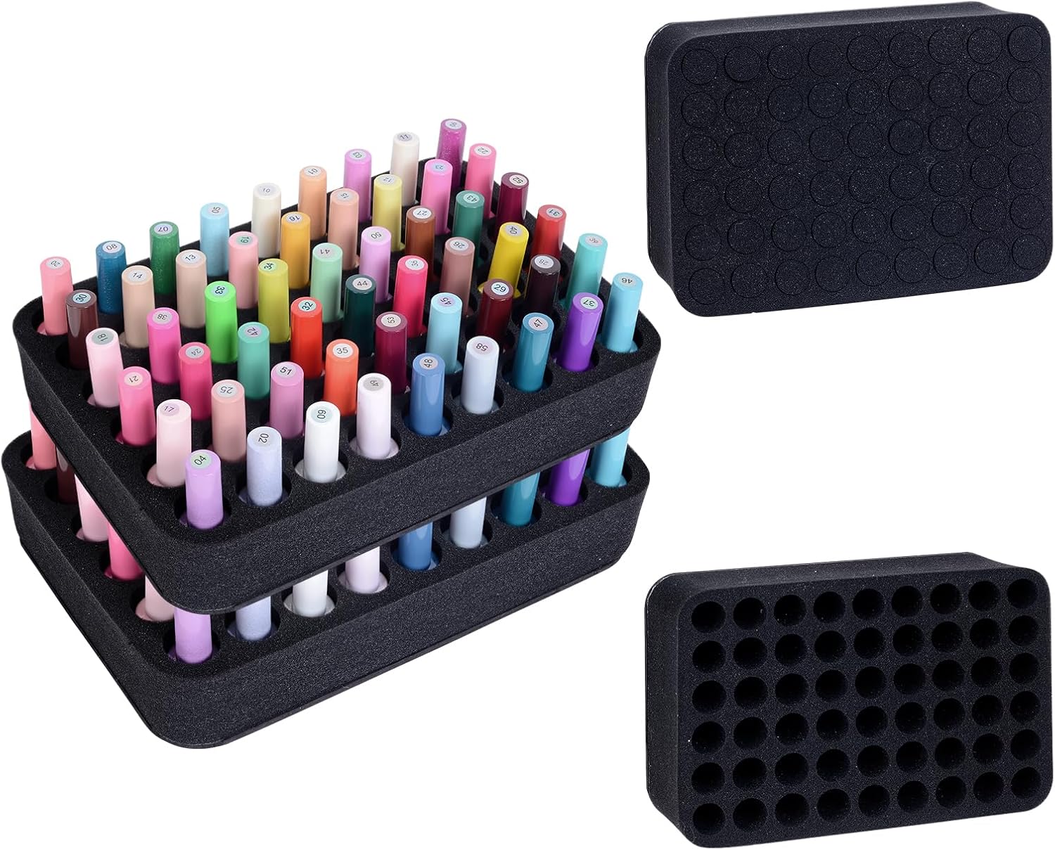 2 Pack Nail Polish Organizer Holder Foam Pad with Slots for Storage 108 Bottles (15ml/0.5fl.oz) Nail Polish or Essential Oil Tray for Drawers Black