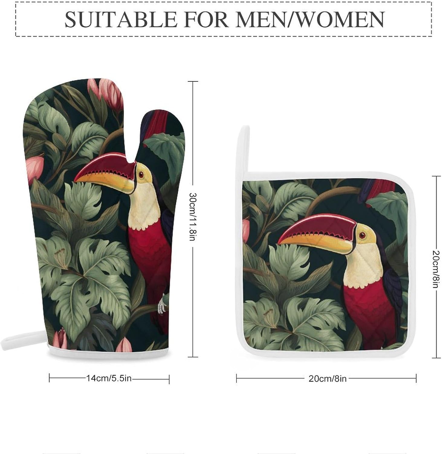 Toucan 4 Pcs Oven Mitts and Pot Holders Set High Heat Resistant Long Kitchen Oven Glove Potholders