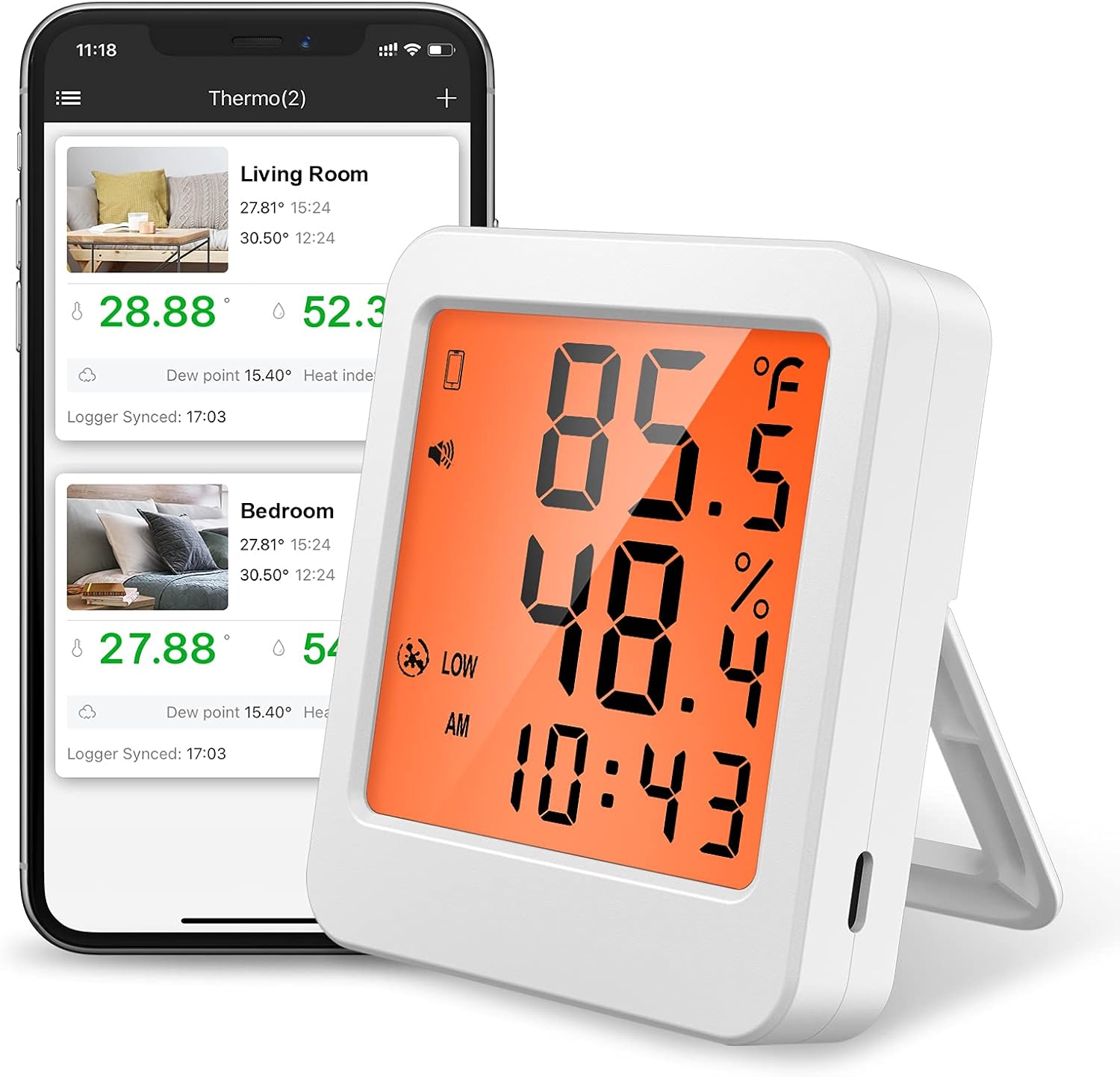 ORIA Bluetooth Thermometer Hygrometer, [New] 3.2 Inches Screen Wireless