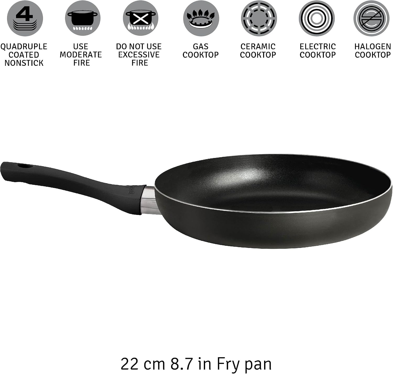 Hudson Frying Pan 8.7 in Aluminium Black Non-Stick Layer