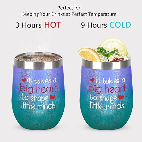 Miniatura 4 de GINGPROUS Paquete de 2 vasos de vino con texto en inglés "It Takes a Big Heart", regalos de cumpleaños y Navidad para profesores y mujeres, vaso de