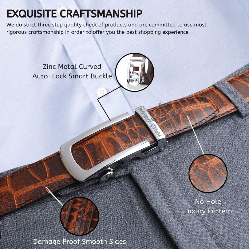 Image of HAYES LONDON Leather Ratchet Belt for Men | Adjustable No-Holes | Customizable Fit, Stylish & Effortless Buckle | Formal & Casual Wear Belts