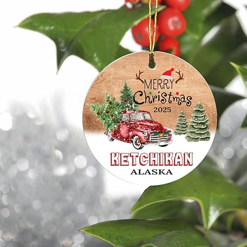 Ketchikan - Adornos para árbol de Navidad 2025 – Adorno de ciudad natal de Alaska – Ideas de regalo de recuerdo Ketchikan AK Adorno de 3 pulgadas