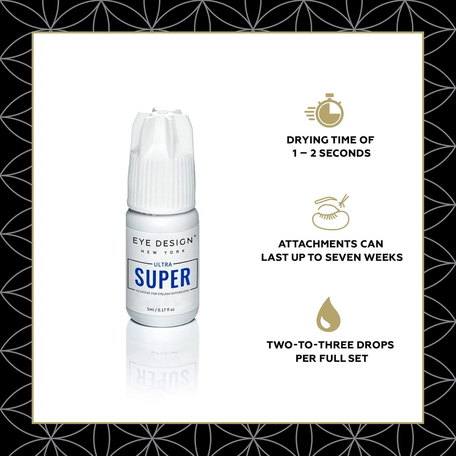 Eye Design Ultra Super Adhesive Glue for Eyelash Extensions - Eyelash Glue for Lash Extensions - Eyelash Adhesive for Professionals Eyelashes Artists - Strong Glue, Black Elastic 5ml