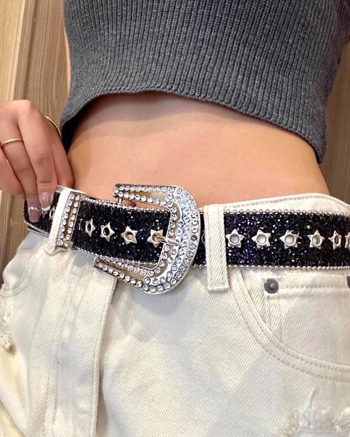 Black Cowgirl Belts Black Rhinestone Belt Western Belts for Women - Image 5