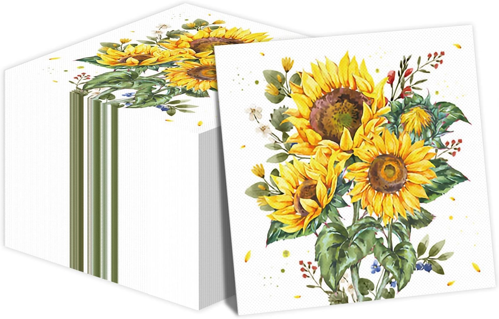 50 Pcs Fall Sunflower Napkins for Sunflower Theme Birthday Party Supplies Sunflower Luncheon Disposable Paper Guest Towels for Autumn Thanksgiving Harvest Party Decoration