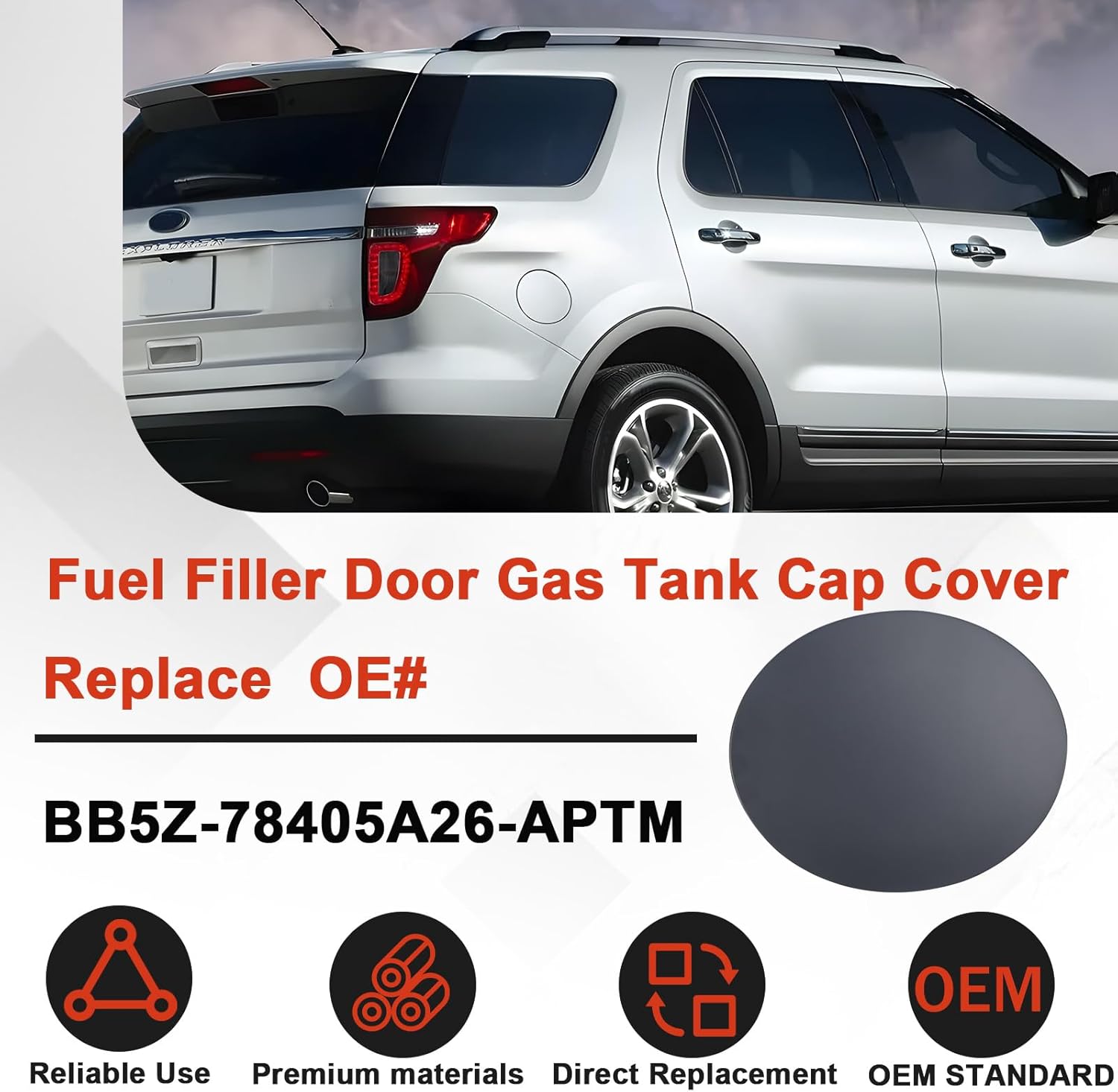 BB5Z-78405A26-APTM Fuel Filler Door Gas Tank Cap Cover Fit for Ford Explorer 2011-2019, for Ford Police Interceptor Utility 2013-2019, Replace BB5Z78405A26APTM (Primer)