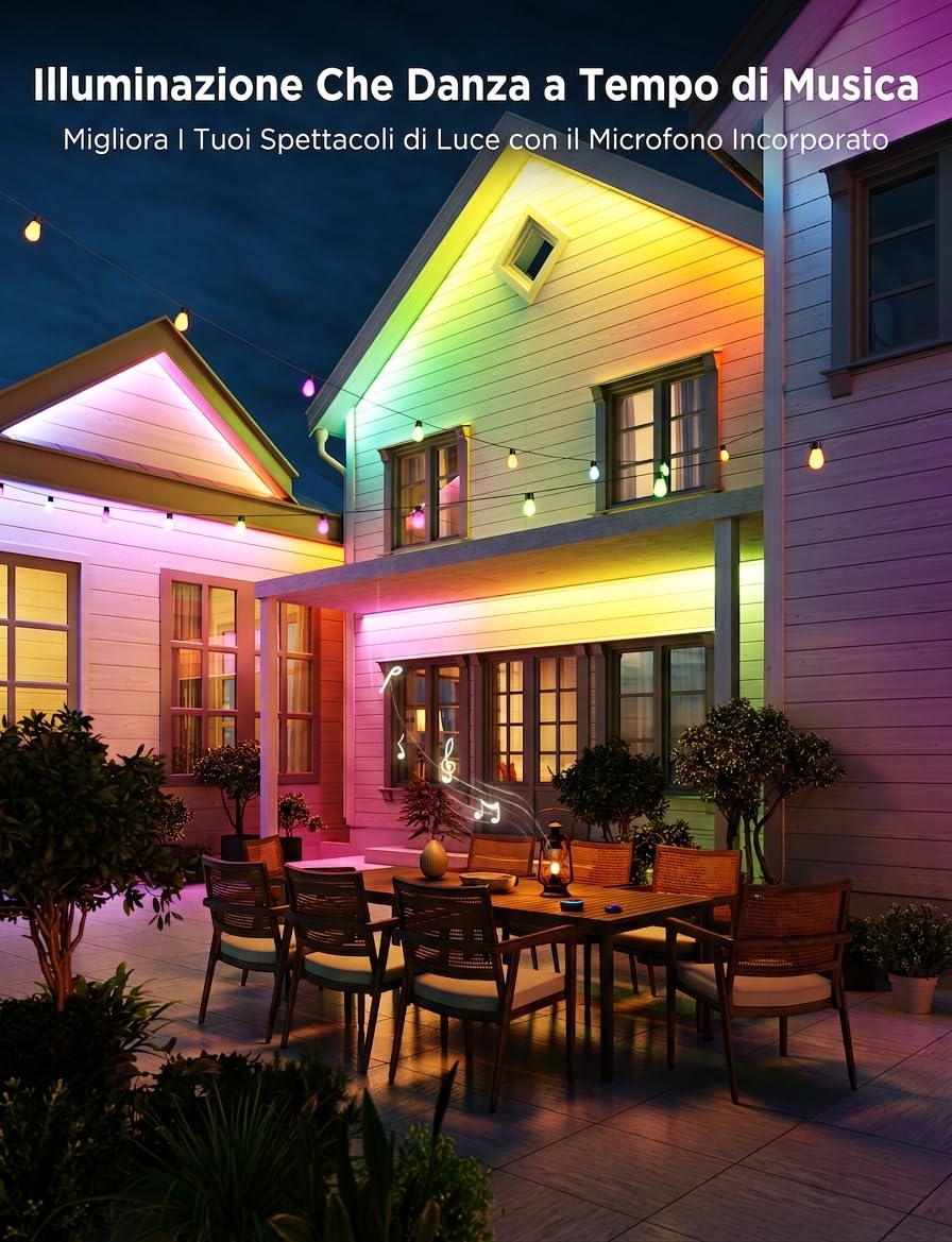 Govee Striscia luminosa a LED da 10 m per esterni, luci intelligenti per esterni, funzionano con Alexa e Google Assistant, IP65 impermeabile, luci esterne RGBIC per terrazze, decorazioni per feste