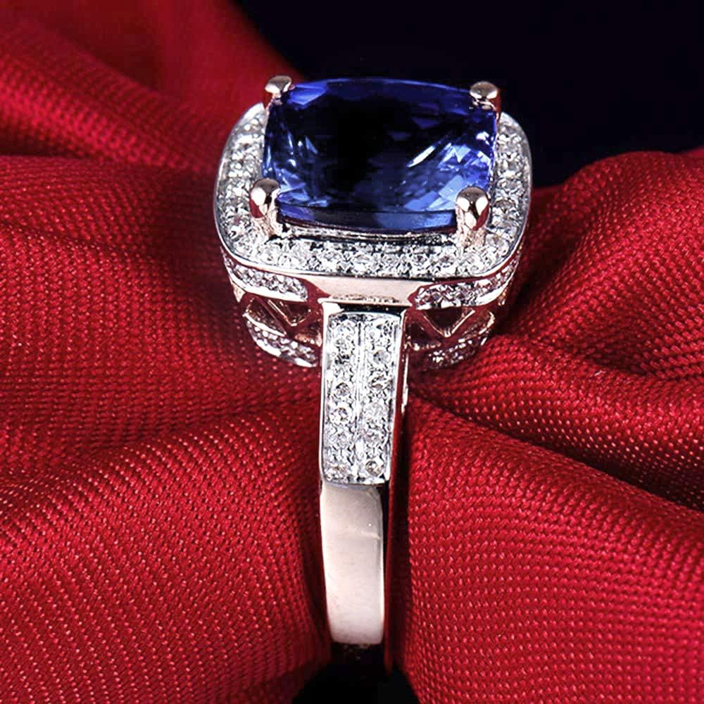 14K White/Rose/Yellow Gold Natural AAAA Blue Tanzanite Diamonds Rings Band Engagement Wedding for Women Promotion