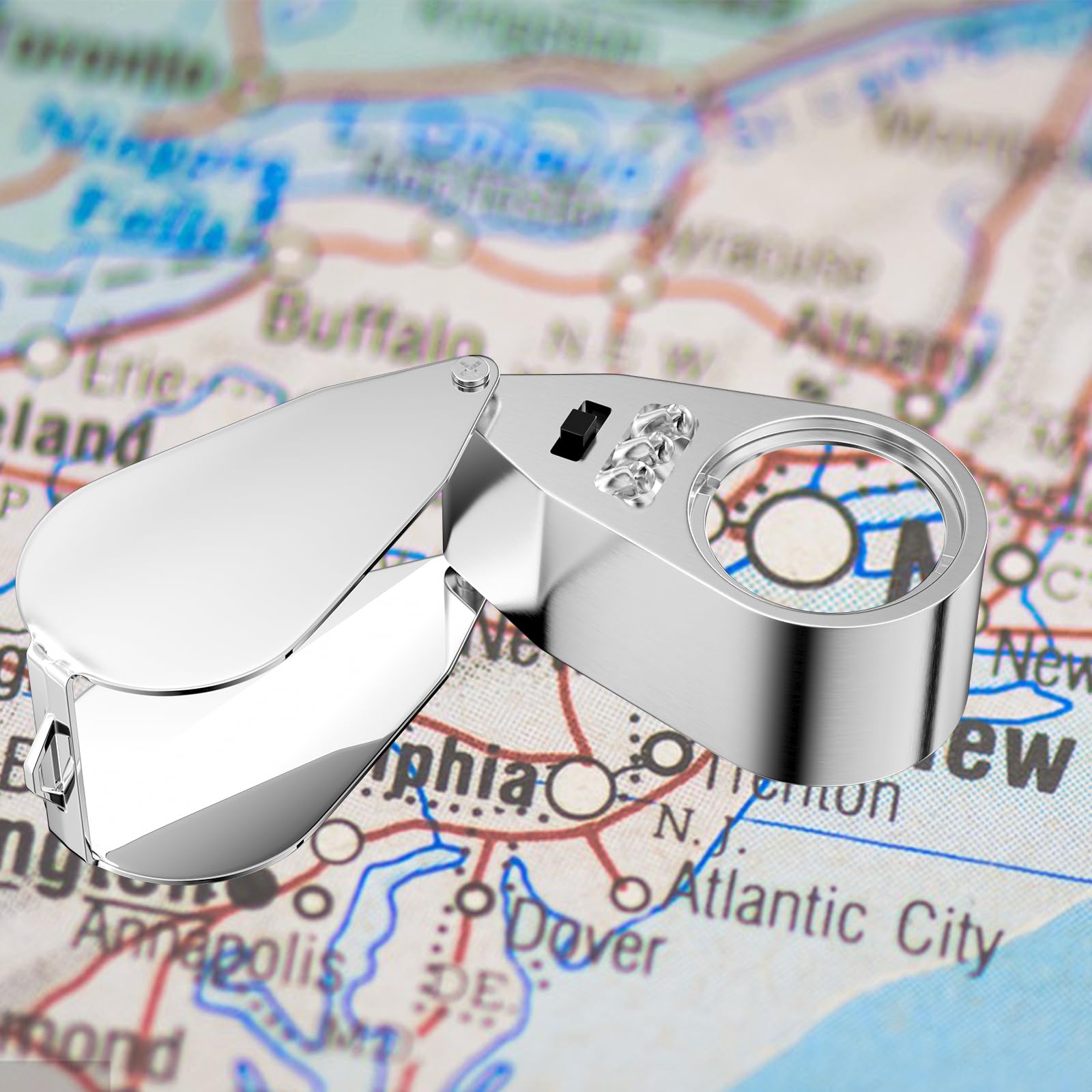 Uootach Lente D'ingrandimento 40x con LED UV, Pieghevole in Metallo per Gioielli Artigianato