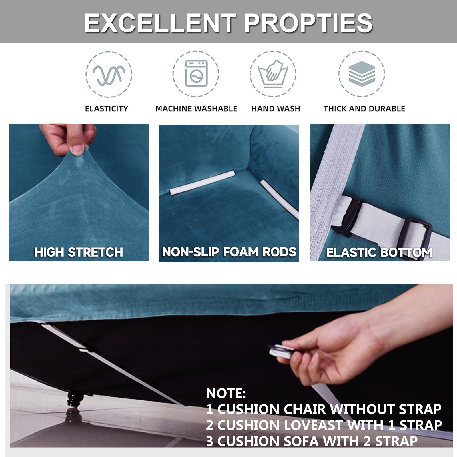 Ystyle Stretch Bankhoes 1 Zit, Elastische Bankhoezen Voor Woonkamer, 1 Stuks Universele Rekbare Armsteun Sofahoes Met Anti-slip Schuim, Krasbestendig Meubelhoes Voor Bank, Donkergroen