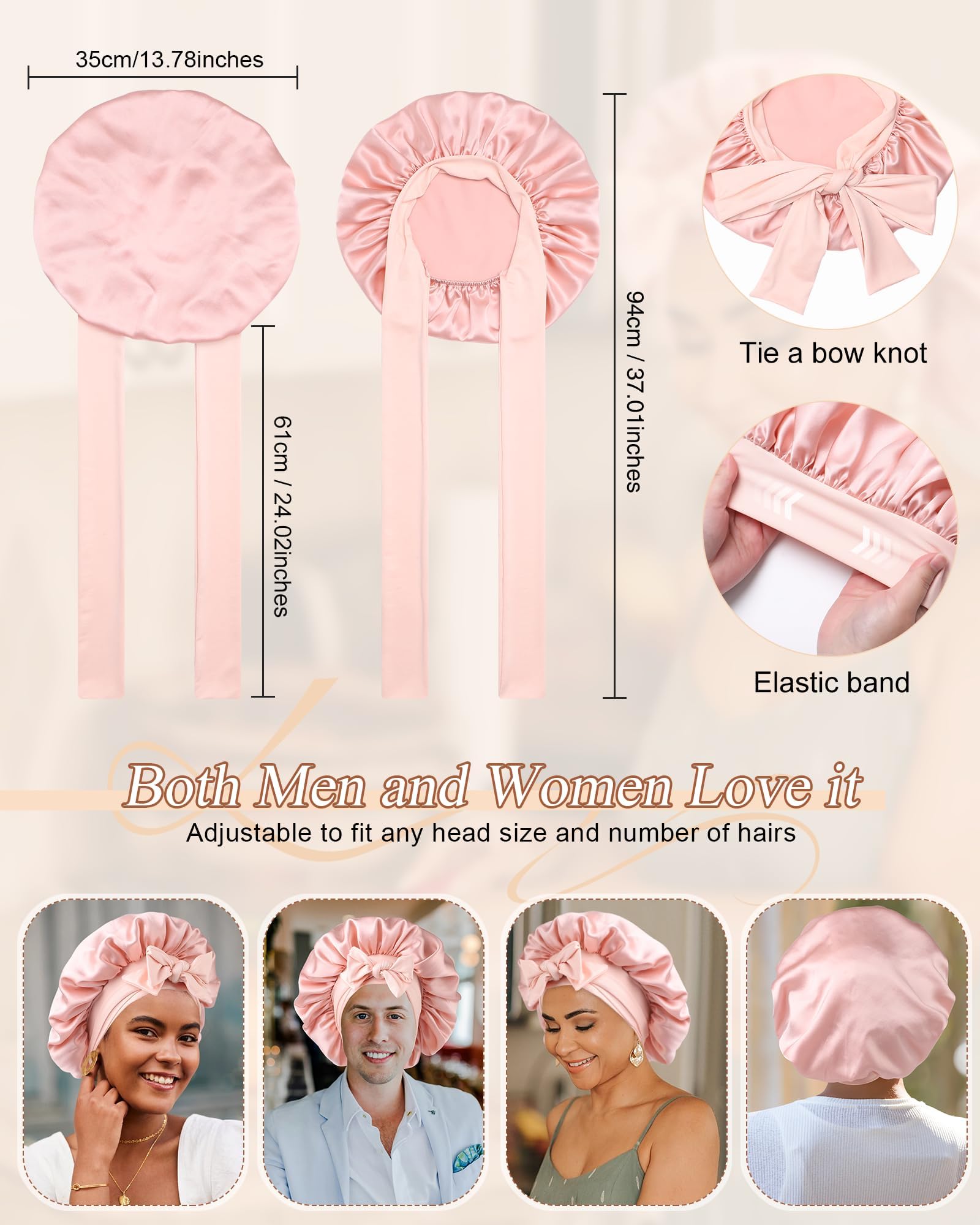 100% Silk Bonnet for Sleeping 19 Momme Pure Mulberry Silk Hair Wrap with Tie Band Stay On Head - Image 3