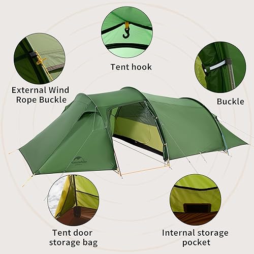 Miniatura 4 de Naturehike Opalus - Tienda de campaña para mochileros para 2-4 personas, ligera, impermeable, con huella (verde)