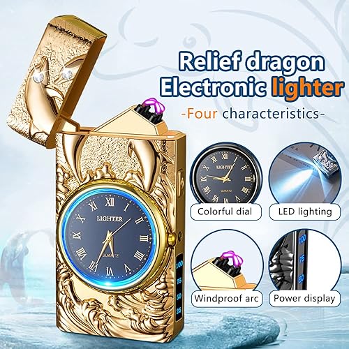 Miniatura 10 de SKRFIRE Encendedor de plasma recargable a prueba de viento, encendedor eléctrico USB sin llama, encendedor de doble arco con chip inteligente,