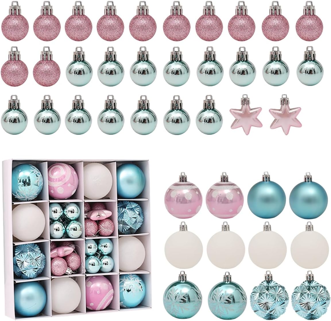 44 Pcs Christmas Ball Ornaments, Deluxe Shatterproof Christmas Ornaments for Holidays,Christmas Tree Ornaments, and Special Events (Blue White Pink) 44 Pcs Christmas Ball Ornaments, Deluxe Shatterproof Christmas Ornaments for Holidays,Christmas Tree Ornaments, and Special Events (Blue White Pink)