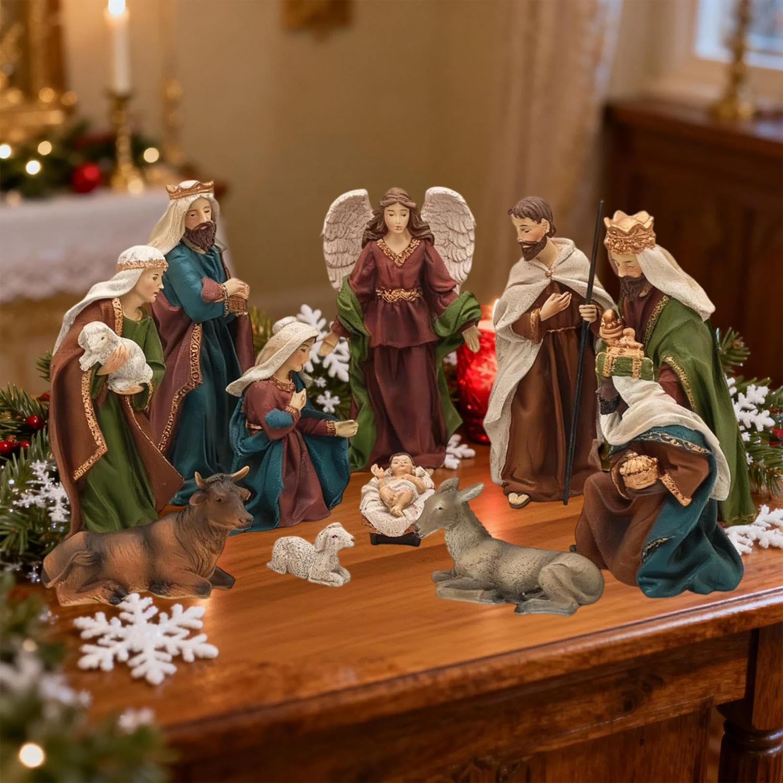 Ensemble de Figurines en Résine pour La Crèche de Noël, Statue de