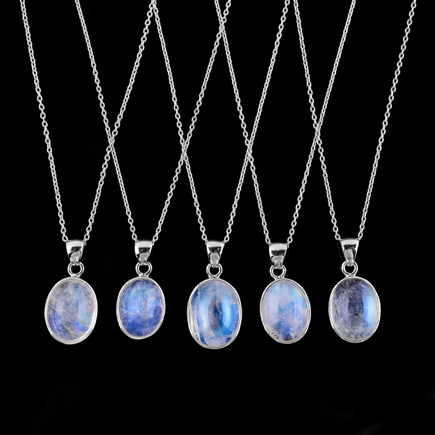 Natural Blue Sheen Moonstone Dainty Pendant Necklace For Women Crystal and Healing Stones, June Birthstone Jewelry Rhodium Plated 925 Sterling Silver Birthday Gifts for Her - Image 4