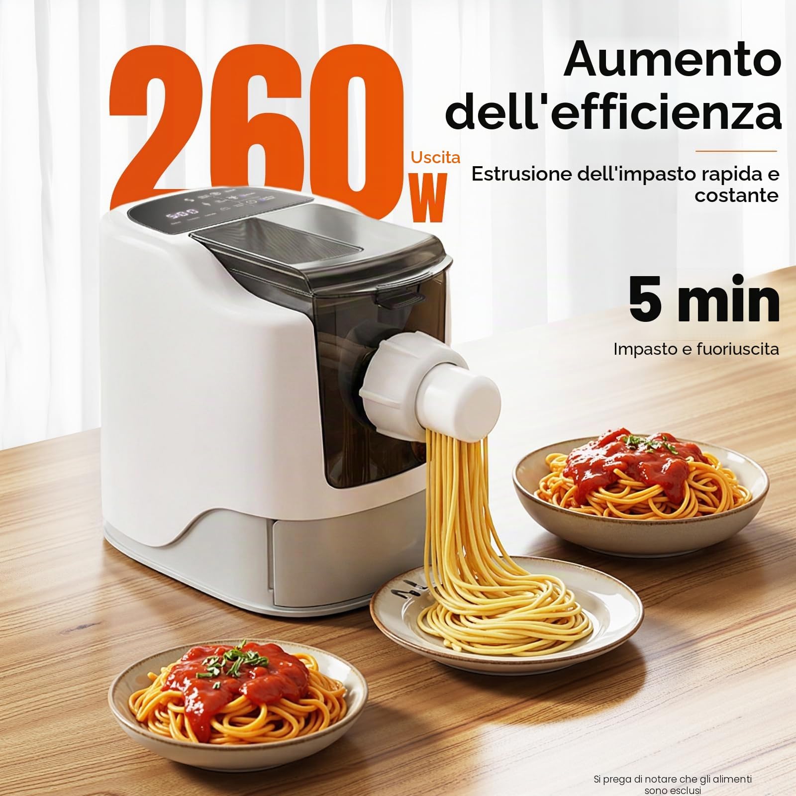 Macchina per pasta elettrica automatica, 260 W macchina per pasta con 13 stampi e manto stampo, macchina per pasta in acciaio inox completamente automatica, per pasta fresca, impastatrice e pasta