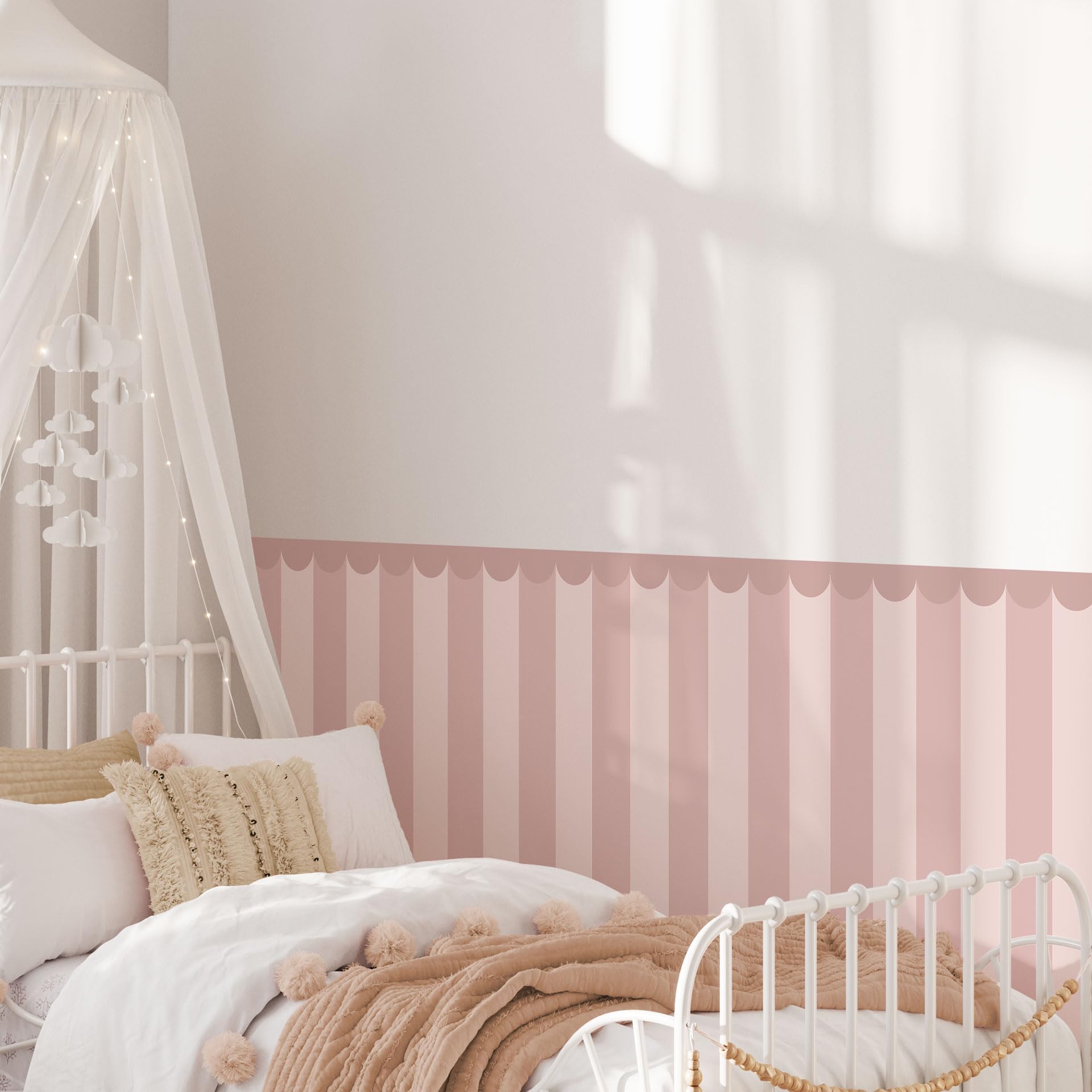 K&L Wall Art Wandpaneele Wandverkleidung Selbstklebend Rosa Gestreift mit Bordüre für Babyzimmer und Kinderzimmer 240x125 cm
