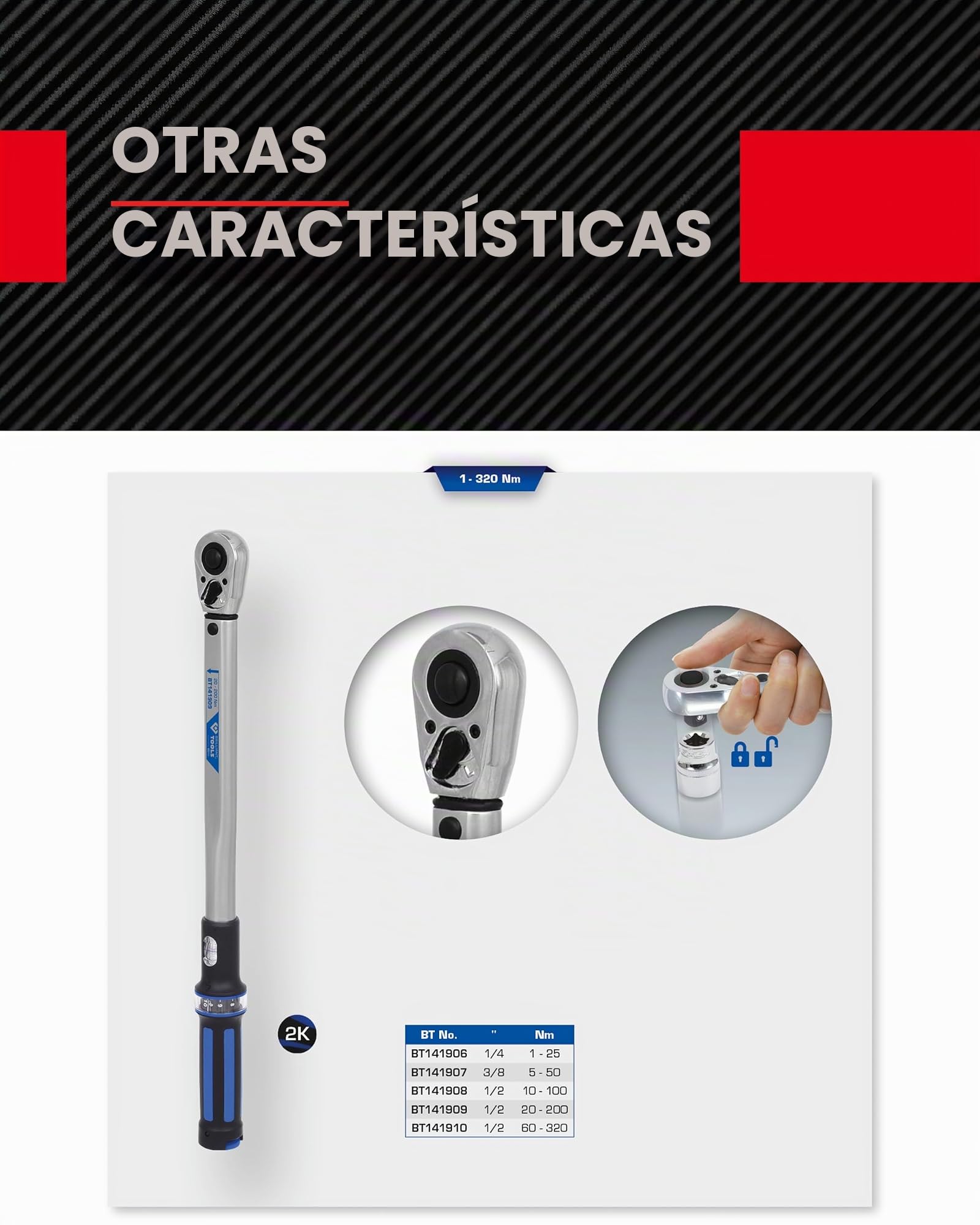 BRILLIANT TOOLS BT141908 Llave dinamométrica de 1/2" con cabezal de carraca reversible, 10 - 100 Nm [Powered by KS TOOLS]