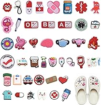 VEGCOO 43 Pièces Infirmière Chaussures Pins, Ornements Chaussures, Ornements Sandales Sabots, Ornements Chaussures PVC, Ornements Chaussures Mignons, Accessoire haussuresBricolage
