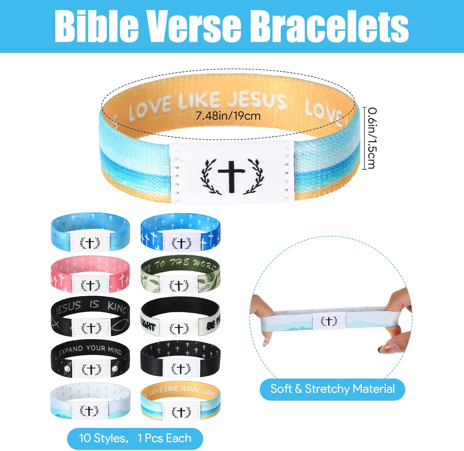 10 Pcs Bible Verse Bracelets Elastic Christian Bracelets with Spiritual Energy Quotes Waterproof Daily Bible Verse Bracelet Christian Gifts for Women Men Stocking Stuffers Christmas Gifts - Image 3