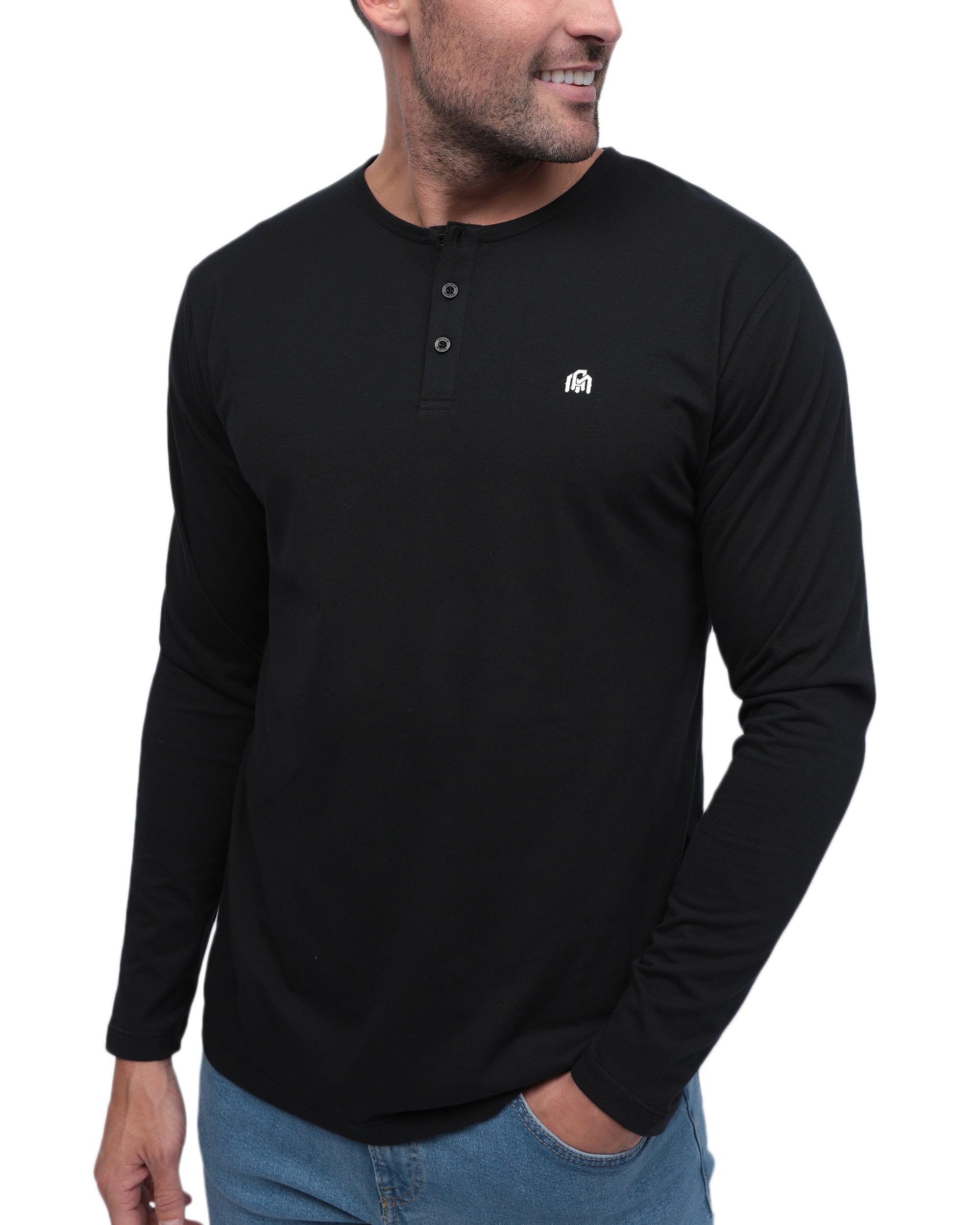 INTO THE AM Long Sleeve Henley Shirts for Men S-4XL - Fitted Work Casual Business Mens Longsleeve Workwear Tee