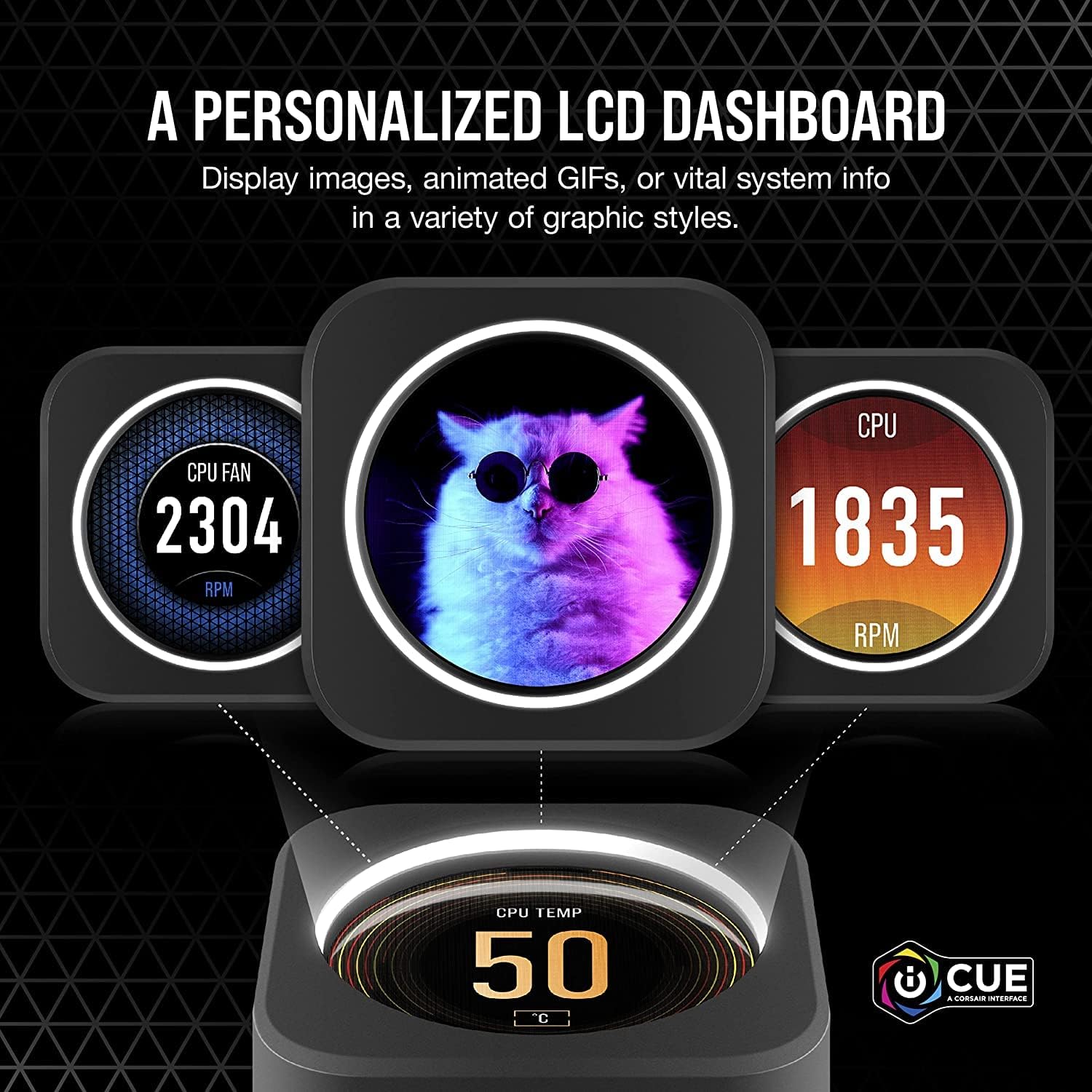 CORSAIR iCUE H150i ELITE LCD Display Liquid CPU Cooler-Custom IPS LCD Screen-48 Dynamic RGB LEDs-120mm Fans-360mm Radiator-COMMANDER CORE Smart Lighting Controller