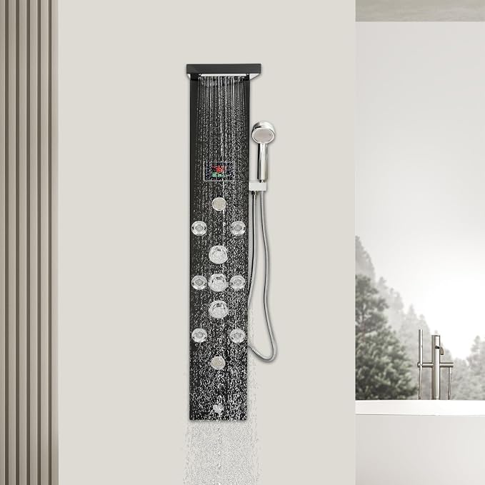 Panel de ducha termostático LED con hidromasaje negro miniatura 4