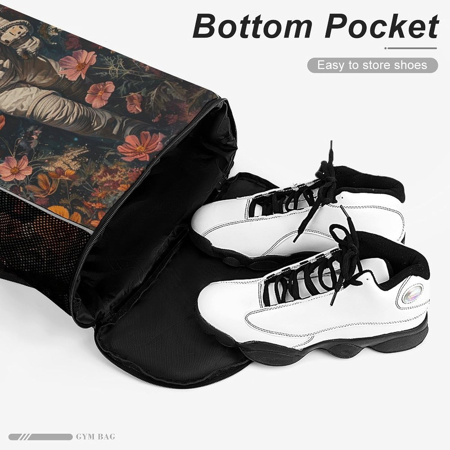 Small Gym Bag Astronaut And Flowers Printed Drawstring Gym Bag for Men Lightweight Waterproof Drawstring Backpack for Women with Shoe Compartment for Travel Tourism Work And Fitness