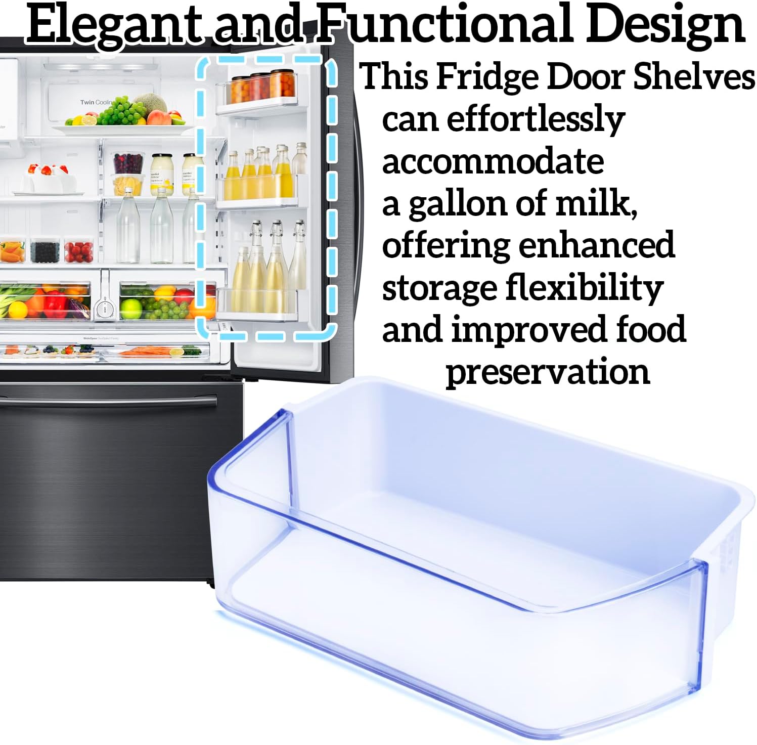 Upgraded Fridge Door Shelf DA97-12650A Replacement for Samsung Refrigerator (Right) Door Bin RF260BEAESR, RF261BEAESR, RF263BEAESR Door Shelves Parts DA63-06963 DA63-07104A