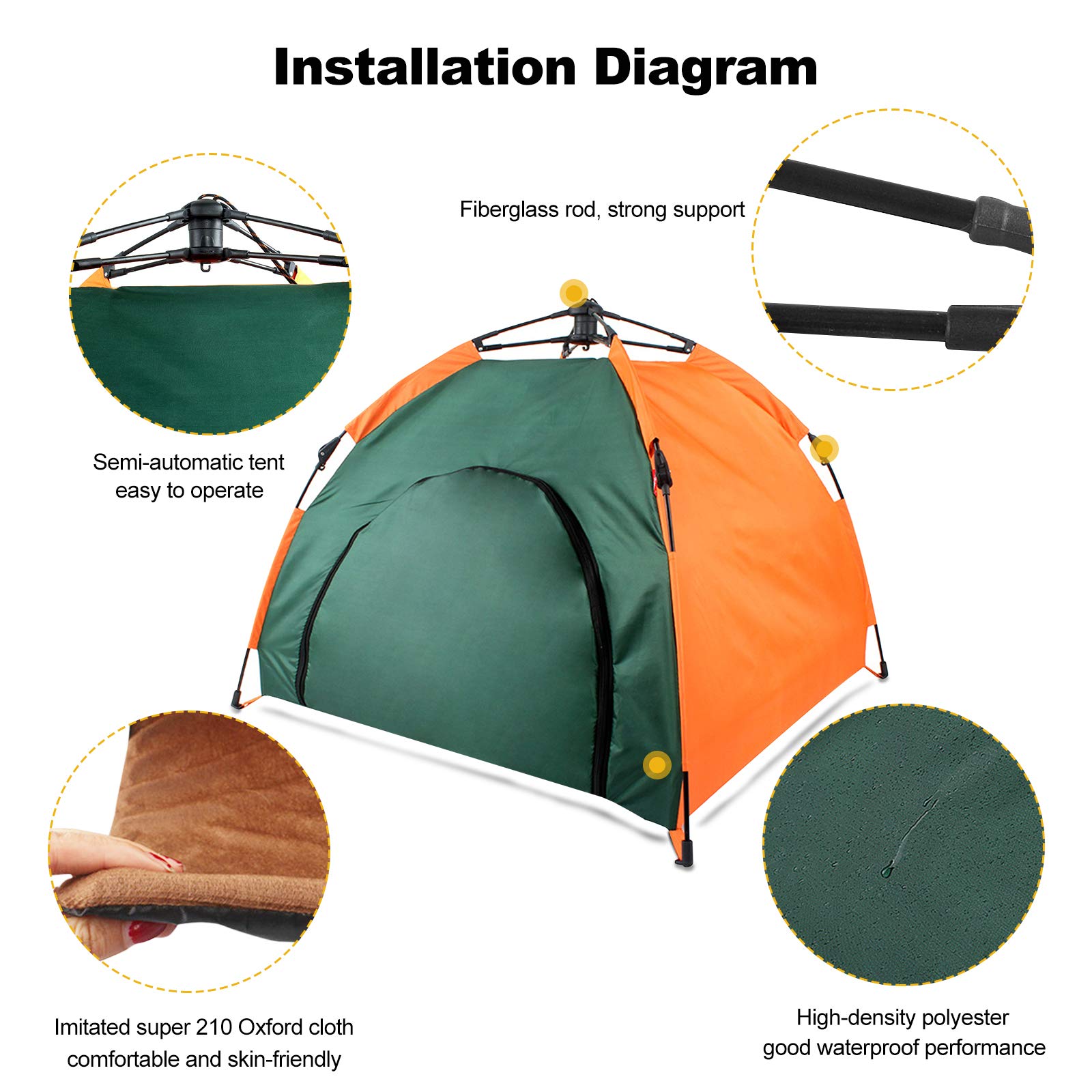 Galatée Tente pour Chien Pliable Convient pour Pet House Tente Imperméable pour Chien et Chats 79cm*77cm*72cm (Orange + Vert