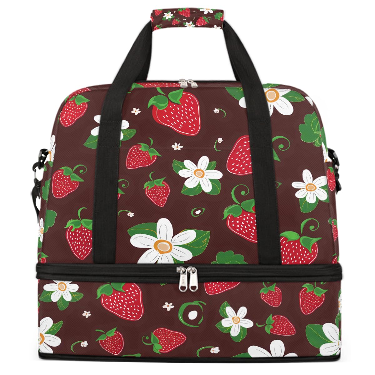 Borsone da viaggio pieghevole con grazioso fiore di fragola, espandibile, con scomparto per scarpe, grande capacità, borsa da weekender, per viaggi, sport, viaggi notturni